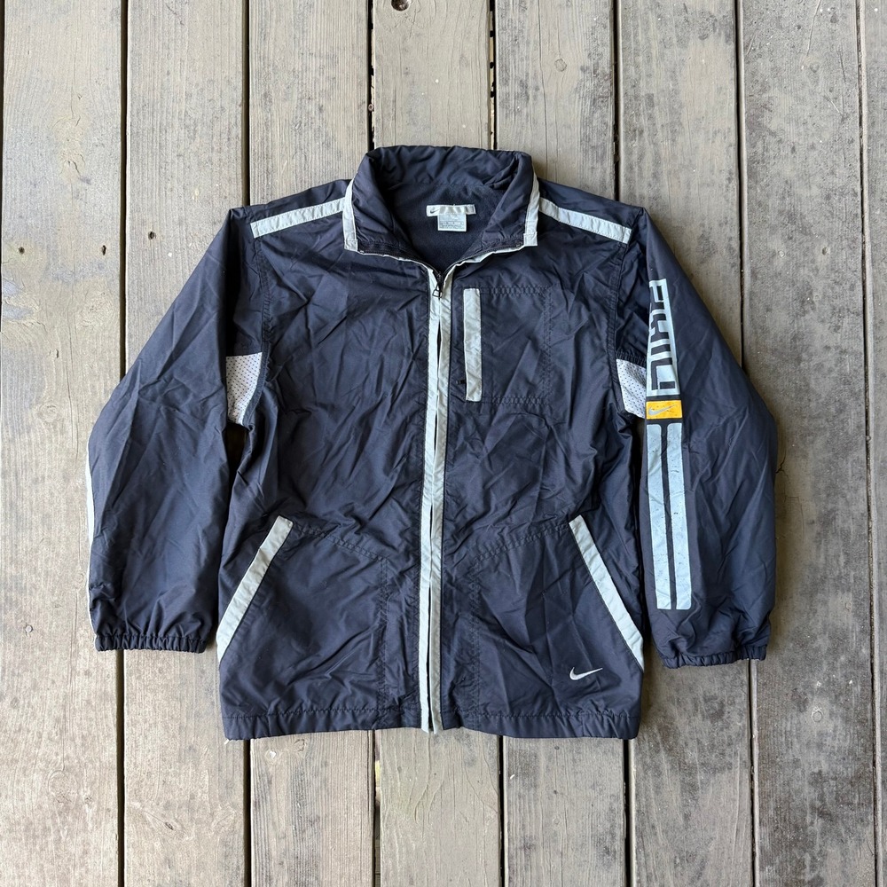 Nike Vintage Windbreaker Jacket Black Grey Full Zip Techwear Gorpcore Boys Large